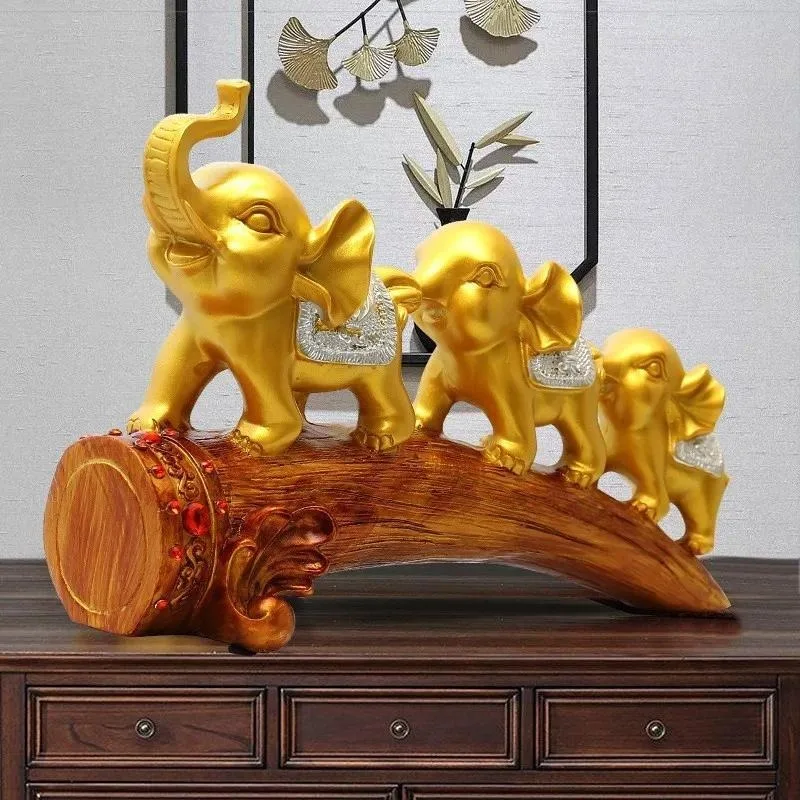 Resin Lucky Elephant Ornament Creative Home Decor for Living Room Office Desktop Entrance Decoration