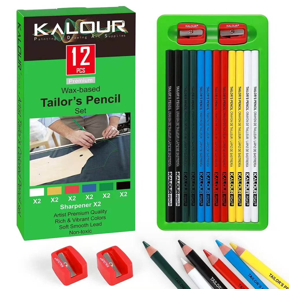 Kalour 12pcs Desenho a Lápis Tailor Set para Tecido Vestuário Lápis Art Design Shcool Escritório Papelaria Fornecimento