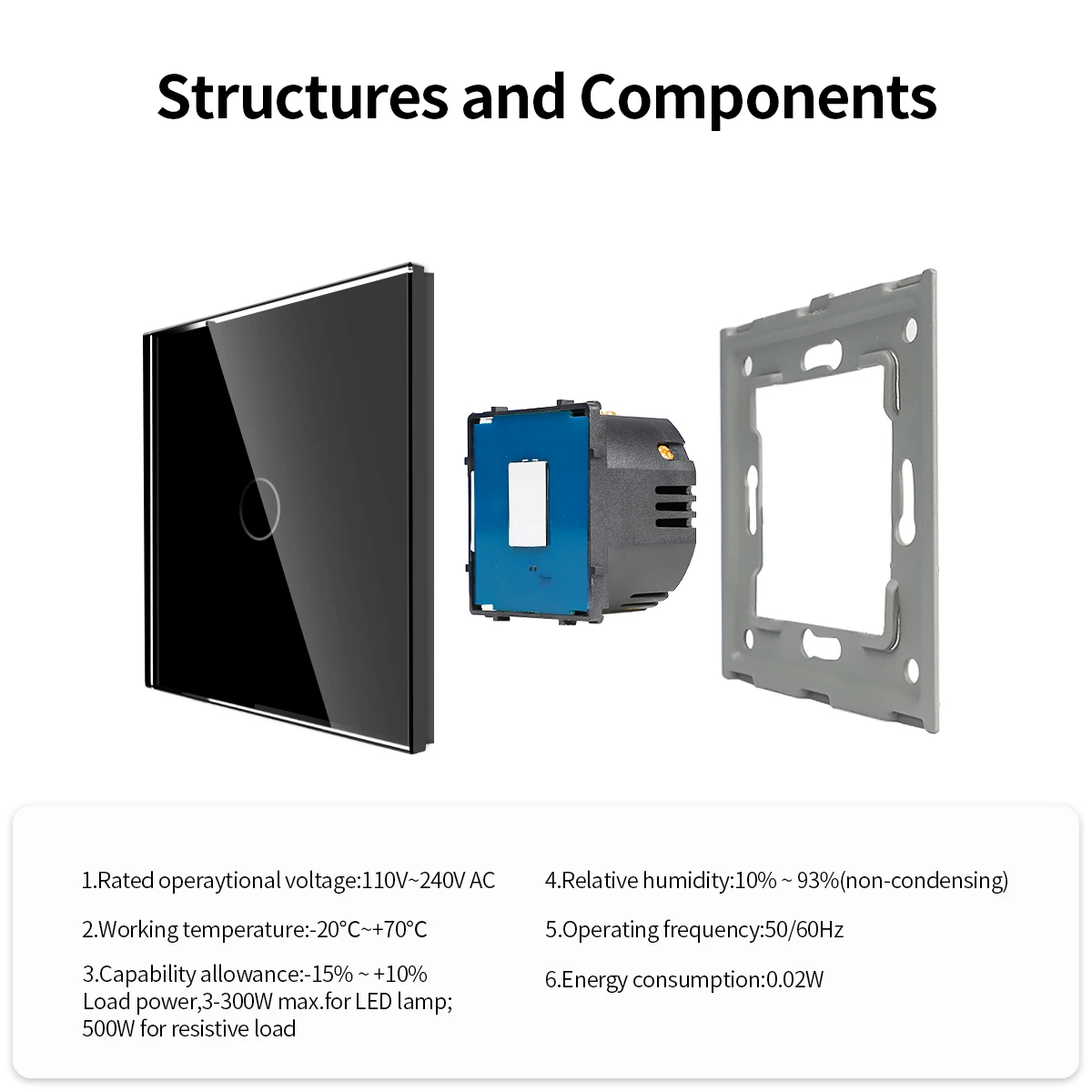 EU Standard Touch Switch and Socket 220V 16A Black Full Mirror Crystal Tempered Glass Panel Electrical Outlets Fast Charing 20W