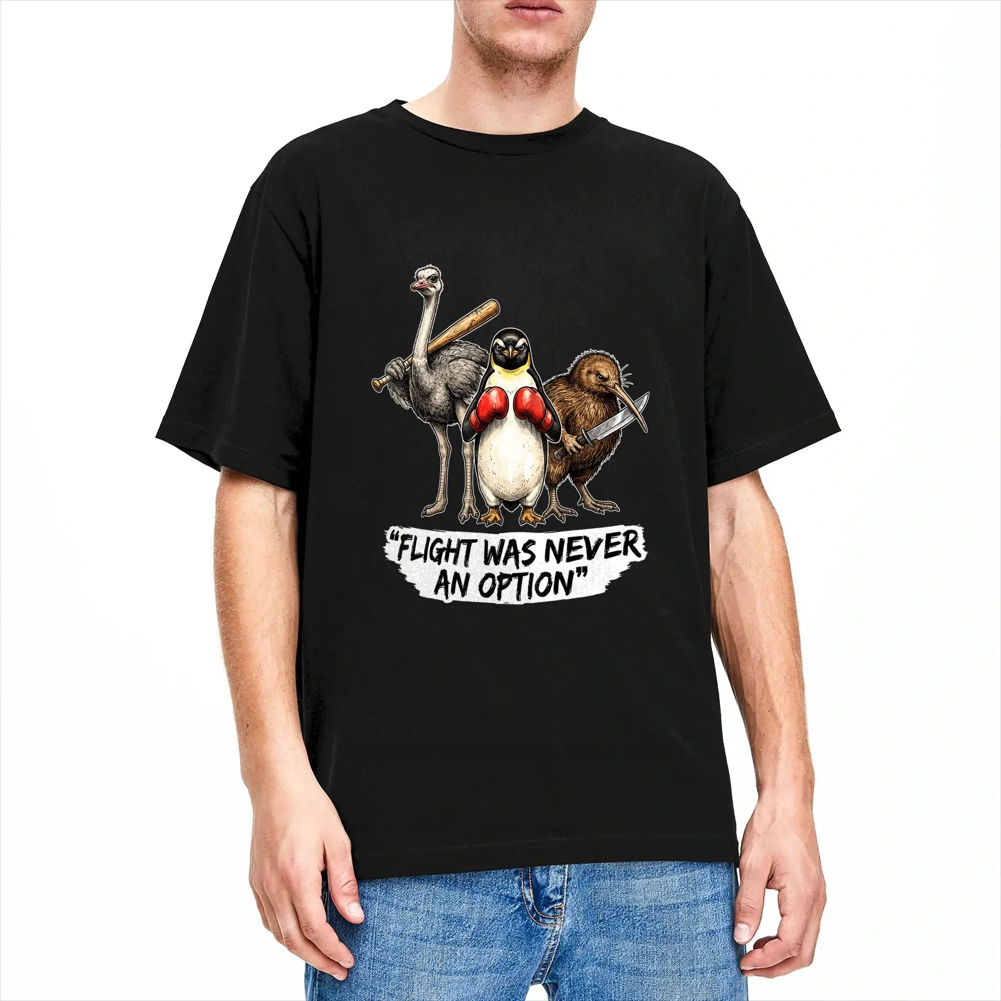Flight was Never an Option Tactical Penguin Funny Bird Meme T Shirt Summer  100 Cotton T Shirts For Men Tee Shirt Short-Sleeve
