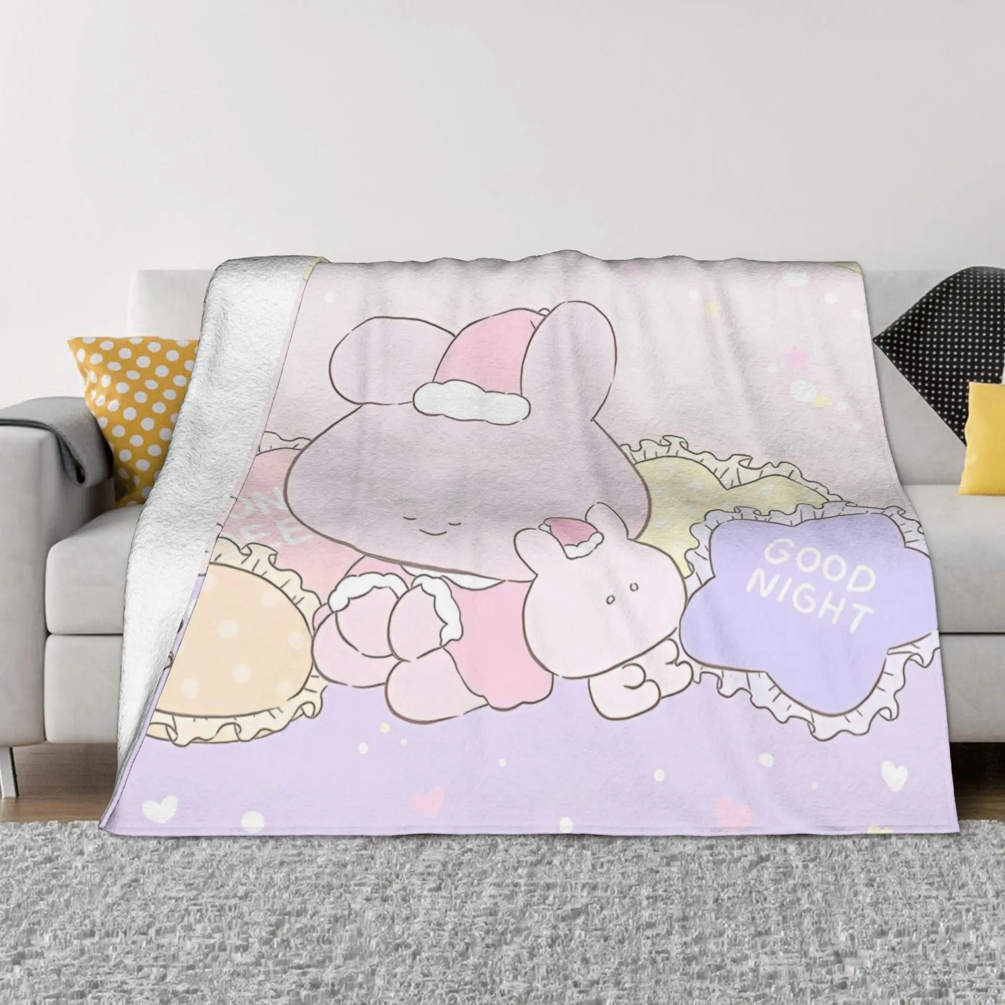 Asamimichaan Asleep Cartoon Blanket Cute Asamimi Flannel Vintage Soft Throw Blankets for Home Restaurant Autumn/Winter