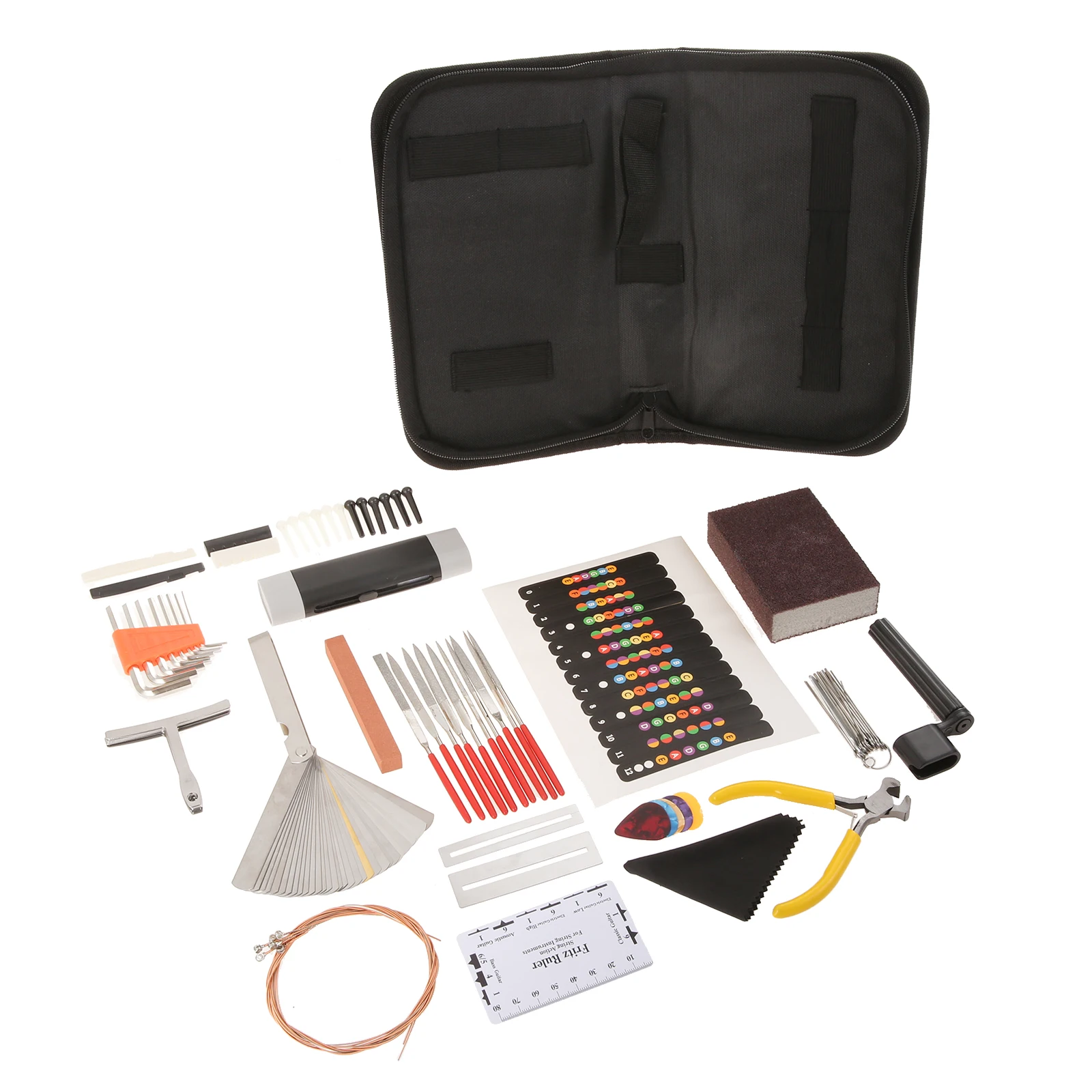 1Set Guitar Maintenance Kit Guitar Tool with Carry Bag Picks Bridge Pins Hex Wrenches String Action Ruler for Music Instrument