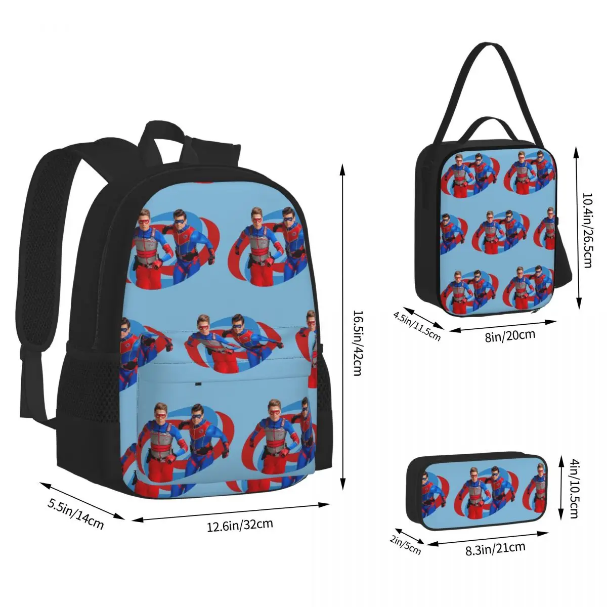 Henry Danger - Action Log Backpacks Boys Girls Bookbag School Bags Kids Rucksack Lunch Bag Pen Bag Three-Piece Set
