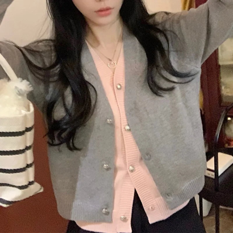 Autumn Winter Fashion Harajuku Fake Two Pieces Sweater Women All Match Female Clothes Casual Tops Long Sleeve Cardigan Outerwear