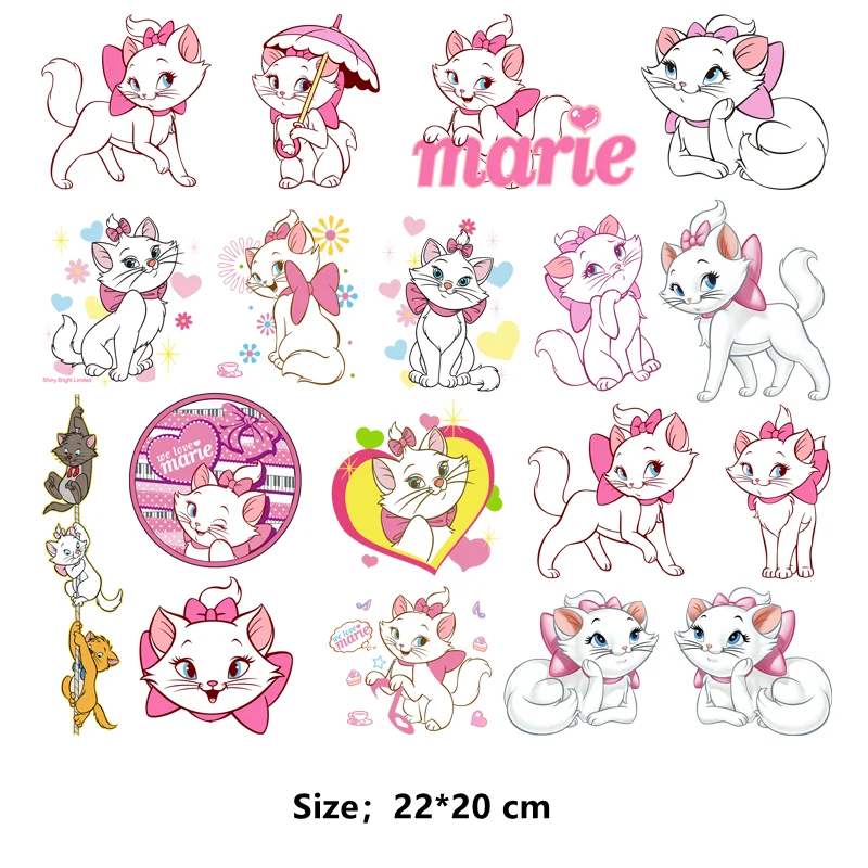 The Aristocats clothes patches marie cat Cartoon patch for clothes DIY Kids Clothing Girls T-Shirts Heat Transfer Stickers