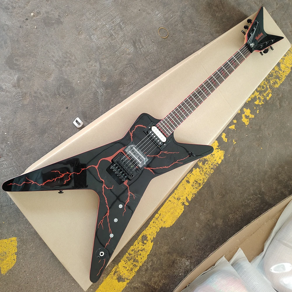 WA SHIBAN Red Lightning shaped electric guitar in stock, select the fastest shipping method according to the buyer's address