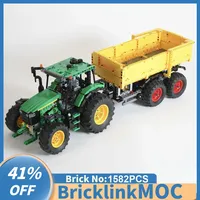 NEW Farm Moc John Deered 6130R Tractor and Dump Tipper Trailer model DIY creative ideas christmas Child Toy Assembly Puzzle Gift