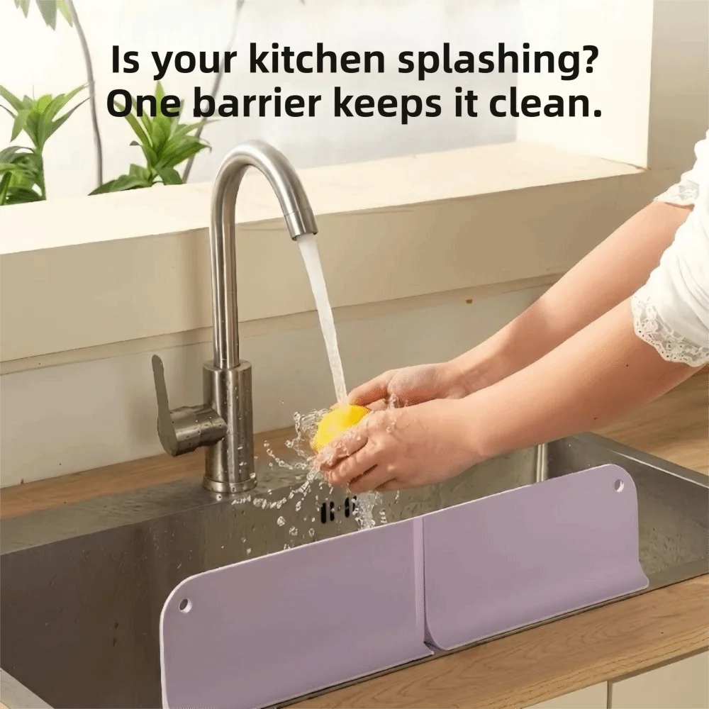 Foldable Silicone Sink Splash Guard Suction Cup Base Waterproof Folding Water Blocking Oil-Proof Space Saving