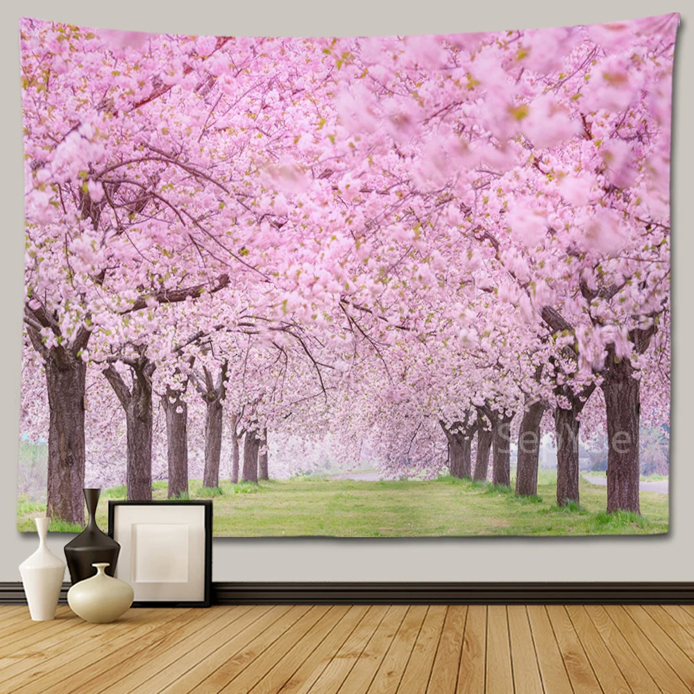 Cherry blossom decorative tapestry Home decoration Bedroom landscape Large fabric Wall hanging