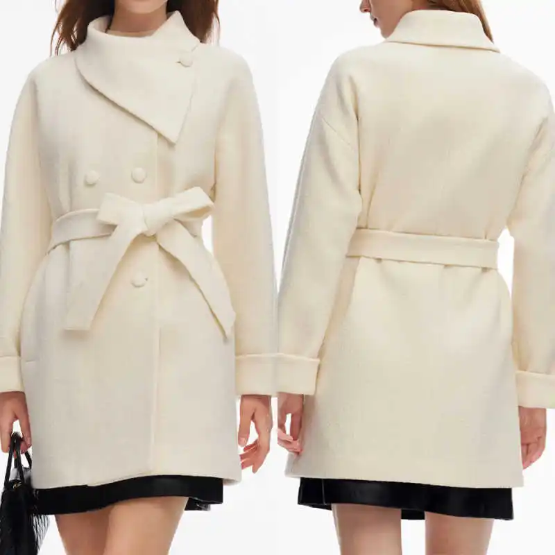 

Modern Women Overcoat Double Breasted Woolen Coats With Belt Autumn Winter Warm Coat Casual Party Occasion Customized