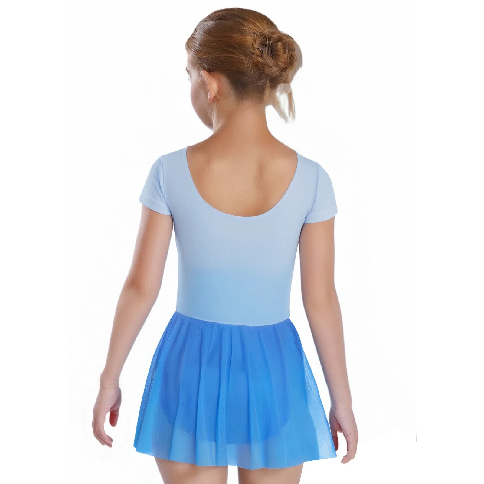 Girl Lyric Gymnastics Ballet Dance Dress Short Sleeve Round Neck Gradient Dress with Built-in Briefs for Ballet Latin Dance Show - Image 4