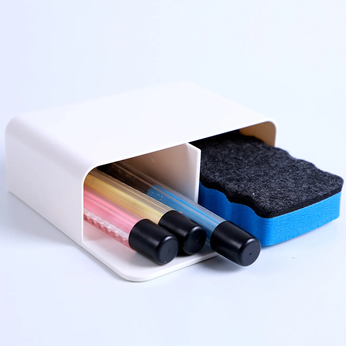 

Magnetic Stationery Marker Pen Chalk Storage Box Whiteboard Surface Desk Plastic Organizer Box (White)