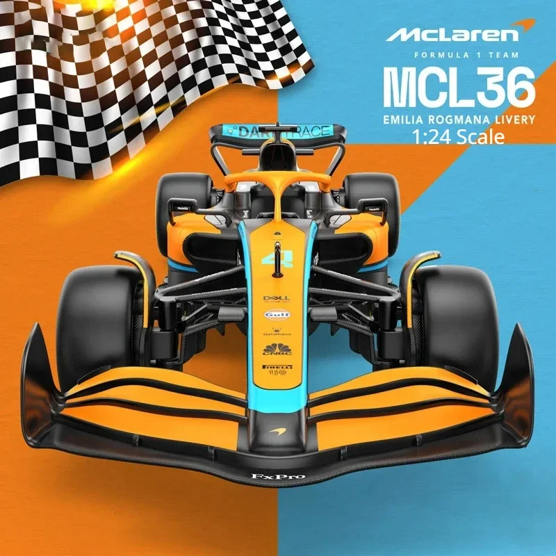 1-24スケール-2022年マクラーレンmcl36-f1フォーミュラレーシングカー-静態シミュレーション-ダイキャスト合金モデルカー