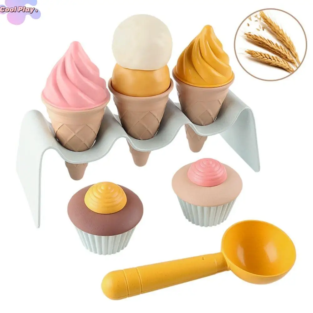 Summer Wheat Straw Ice Cream Model Toy Pretend Play Sand Making Simulation Ice Cream Cake Gourmet Kitchen Toy Children Play