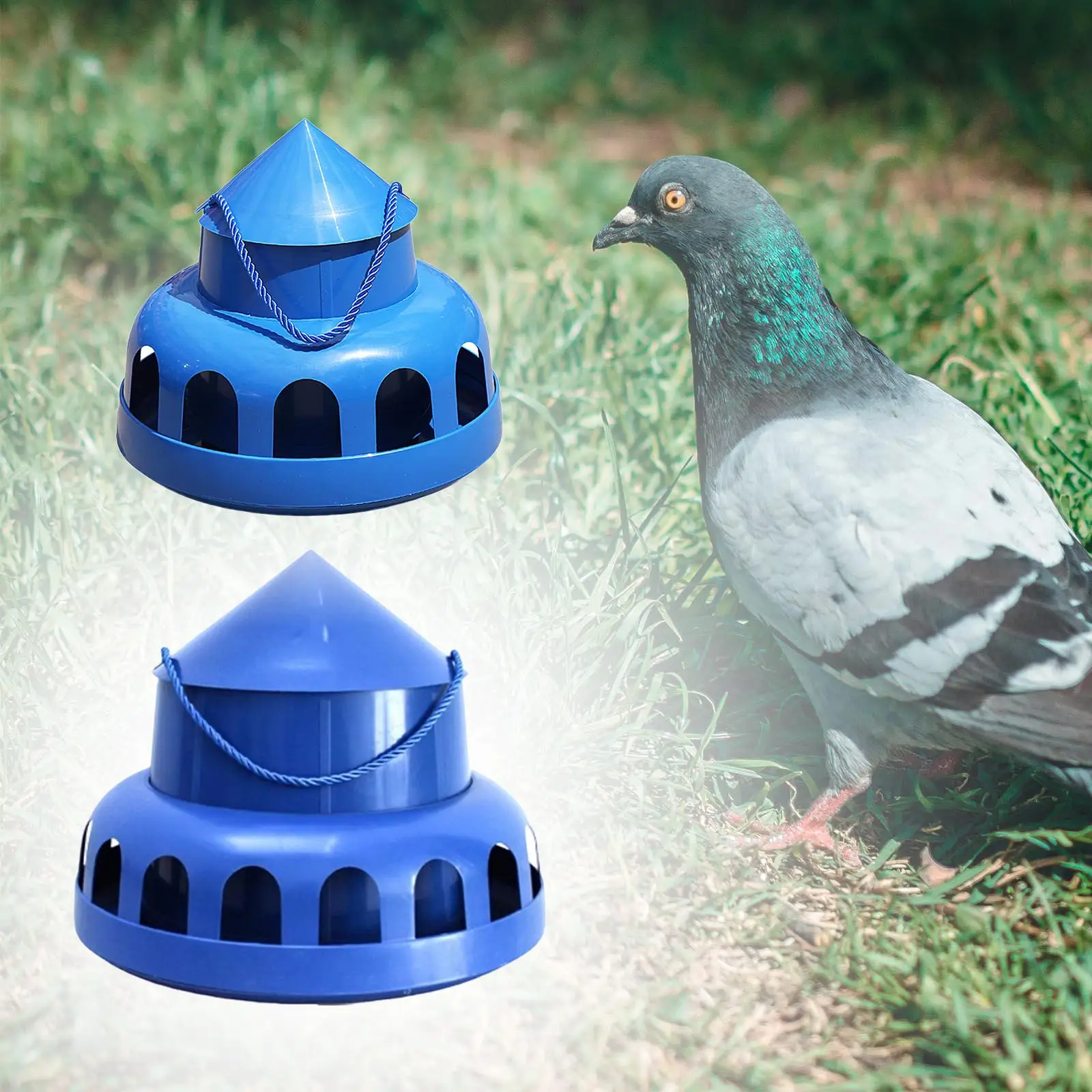 Chicken Feeder Hanging Poultry Feeder with Handle Rope Bowl Food Dispenser for Farm Cockatiel Parrot Geese Chook Hen