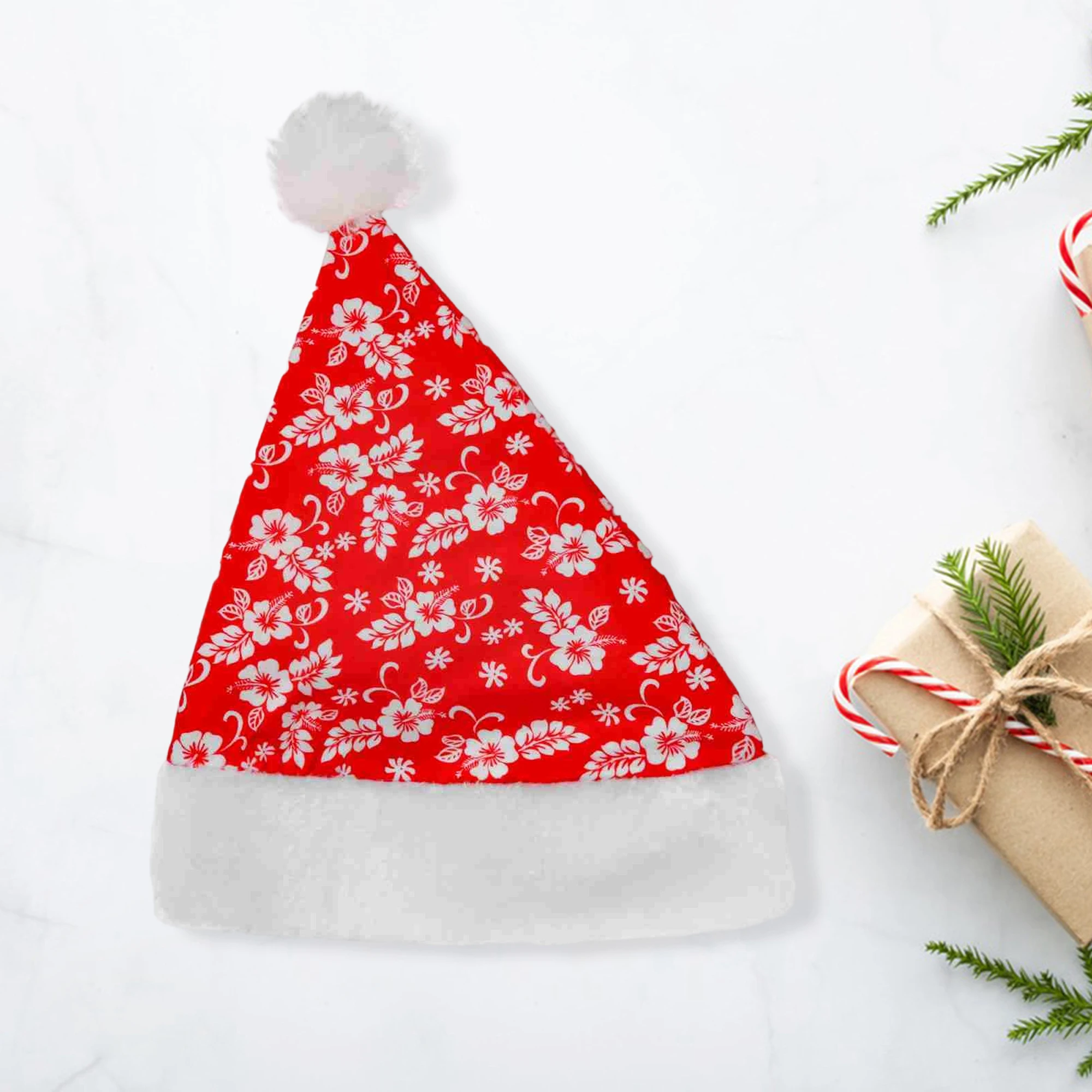 

Рождественская вечеринка, шляпа Санта-Клауса, праздничная кепка с цветочным принтом для взрослых и детей, идеально подходит для косплея Санта-Клауса и семейного развлечения