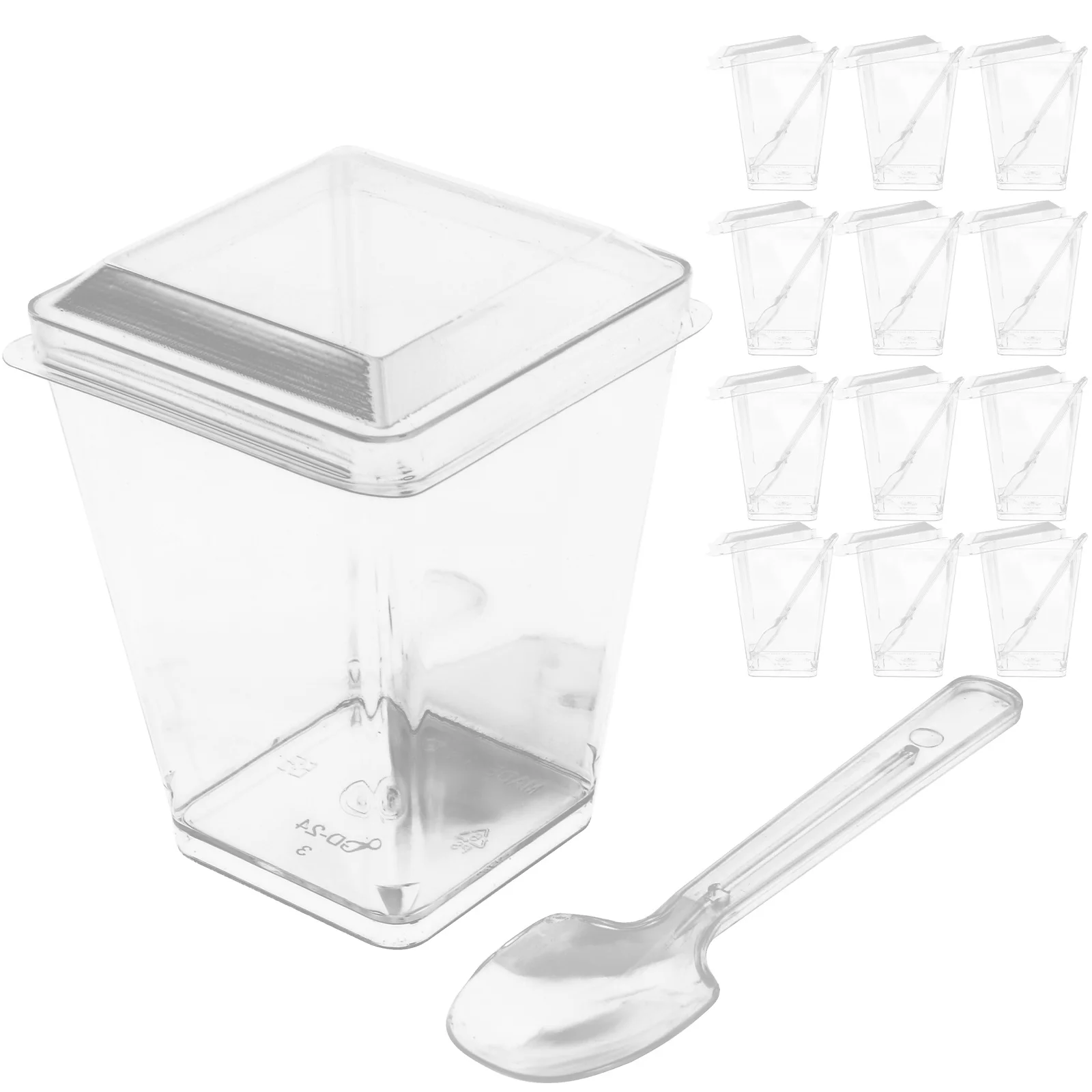 

1 set Dessert Cups With Lids Spoons Clear Plastic Mousse Pudding Ice Cream Containers For Party Wedding Portable Serving Cups
