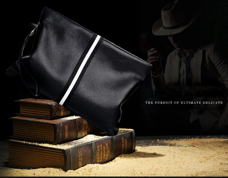 SENOFAN Authentic Hand Bag Men Stripe Real Leather Cowhide Clutches Male Pouch Wallet Designer Envelope Bag Korean Edition Hot