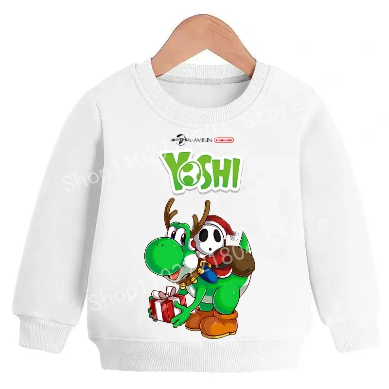 Super Mario Sweatshirt Children's Round Neck Cute Cartoon Printed Autumn Winter Warmth Pullover Anime Christmas Gifts Cool Tops