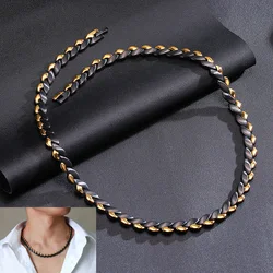 Magnetic Long Necklace Male Black Gold-color Chain 49cm Health Energy Magnet Therapy Mens Arthritis Heart Jewelry Waterproof