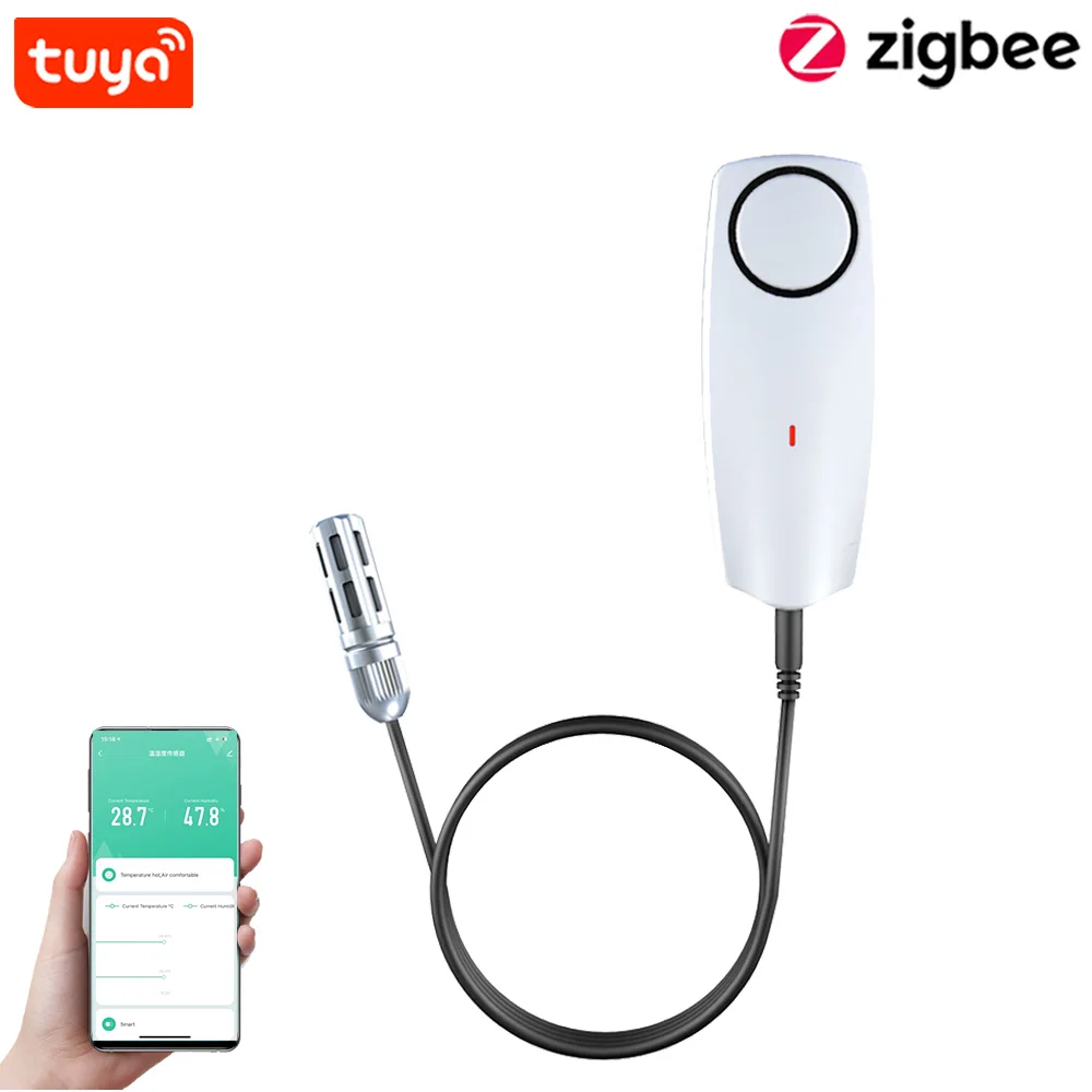 Tuya Smart Zigbee Hygrometer-Thermometer mit externer Temperatur, USB-Aufladung oder wiederaufladbarer Schläger