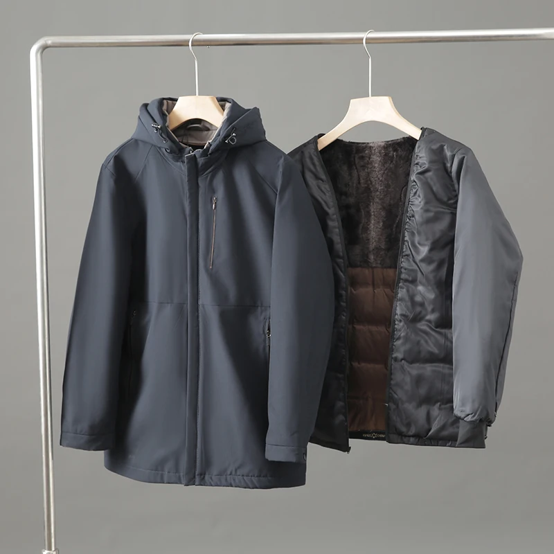  Tee-in-One Men's down Jaet 90% Goose down Detachable Fur  Faionable Urban Sle Regular Length Pure Color