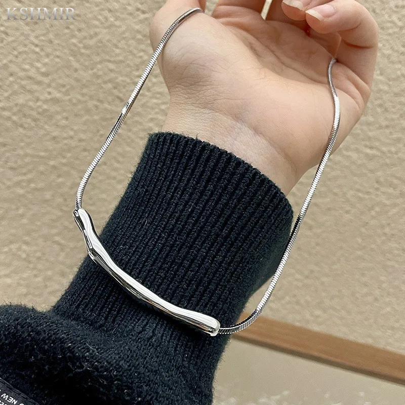 

kshmir titanium steel necklace Fashion personality silver metal line sweater chain collarbone chain