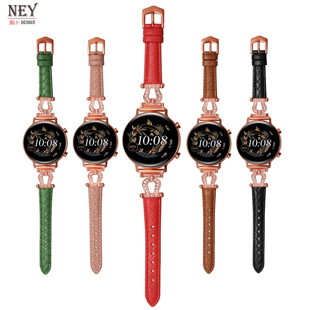 20mm 22mm Luxury strap for Samsung Galaxy watch 4/classic/3/5/5 pro/Active 2 Leather Diamond bracelet Huawei Gt 3-pro-2-2e band