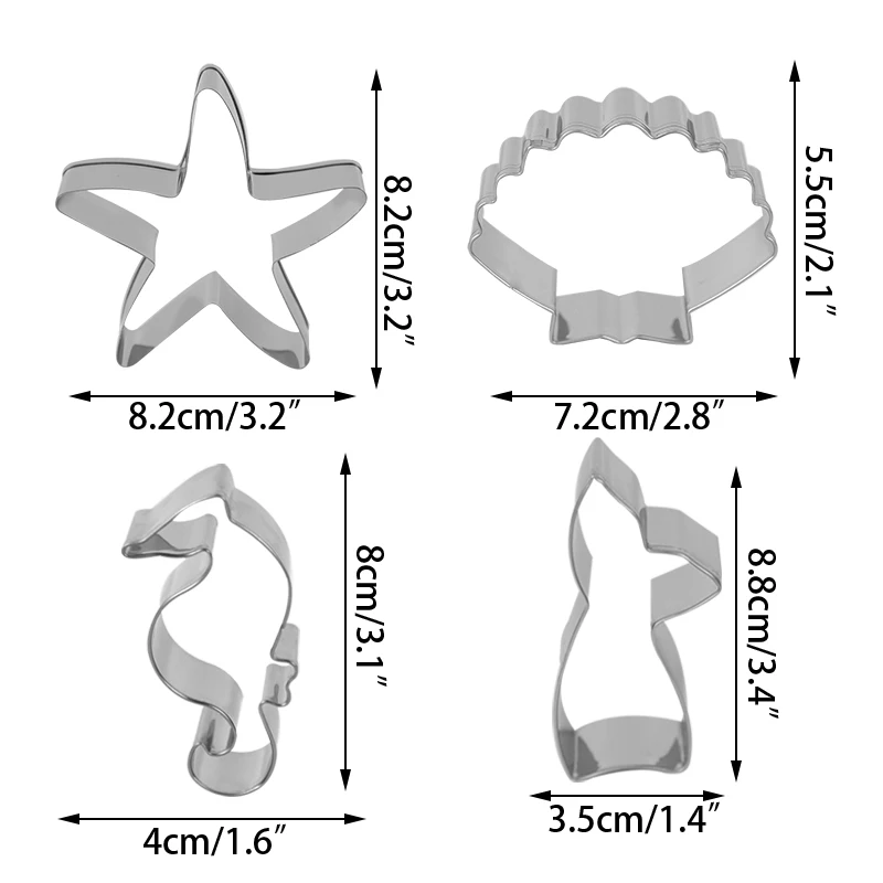 3pcs Mermaid Starfish Seashell Cookie Cutter Mold Mermaid Birthday Party Decor DIY Baking Tool Seahorse Cake Biscuit Baking Tool