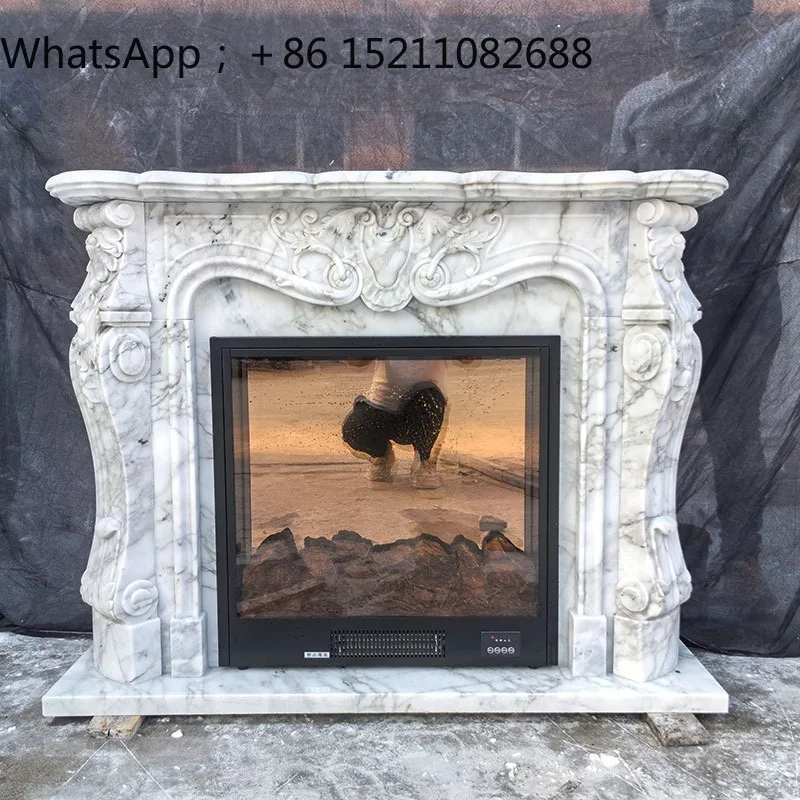 SCY stone carving marble fireplace retro style villa decoration cabinet indoor large white fireplace