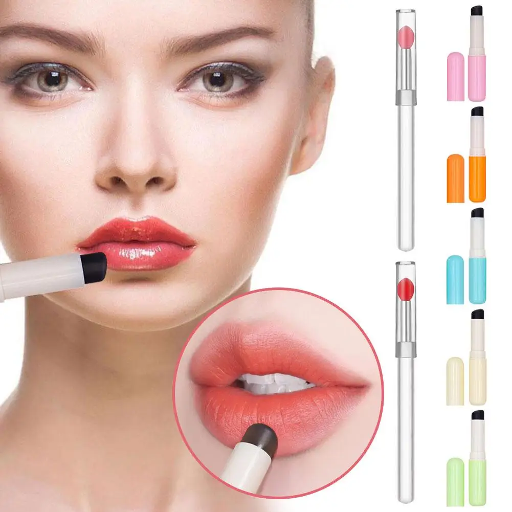 Pincel de silicona portátil con cubierta, aplicador de lápiz labial, bálsamo de maquillaje, multifuncional, suave, brillo de labios, sombra de ojos, V2Z1