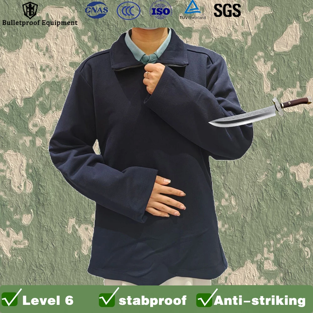 Comfortable, Soft, And Understated Cut- And Puncture-Resistant Navy Blue Long-Sleeved Zip-Up T-Shirts And Soft Tactical Hoodies.
