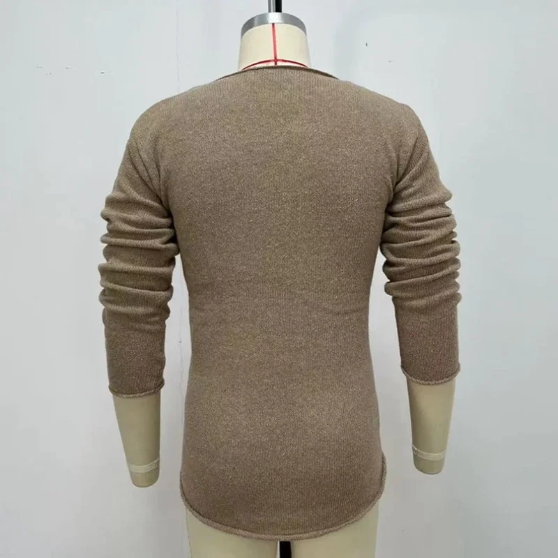 Men T Shirt Solid Color Knitted V Neck Long Sleeve Casual Men Gay Clothing Streetwear  Hollow Out Loose Camisetas 3XL