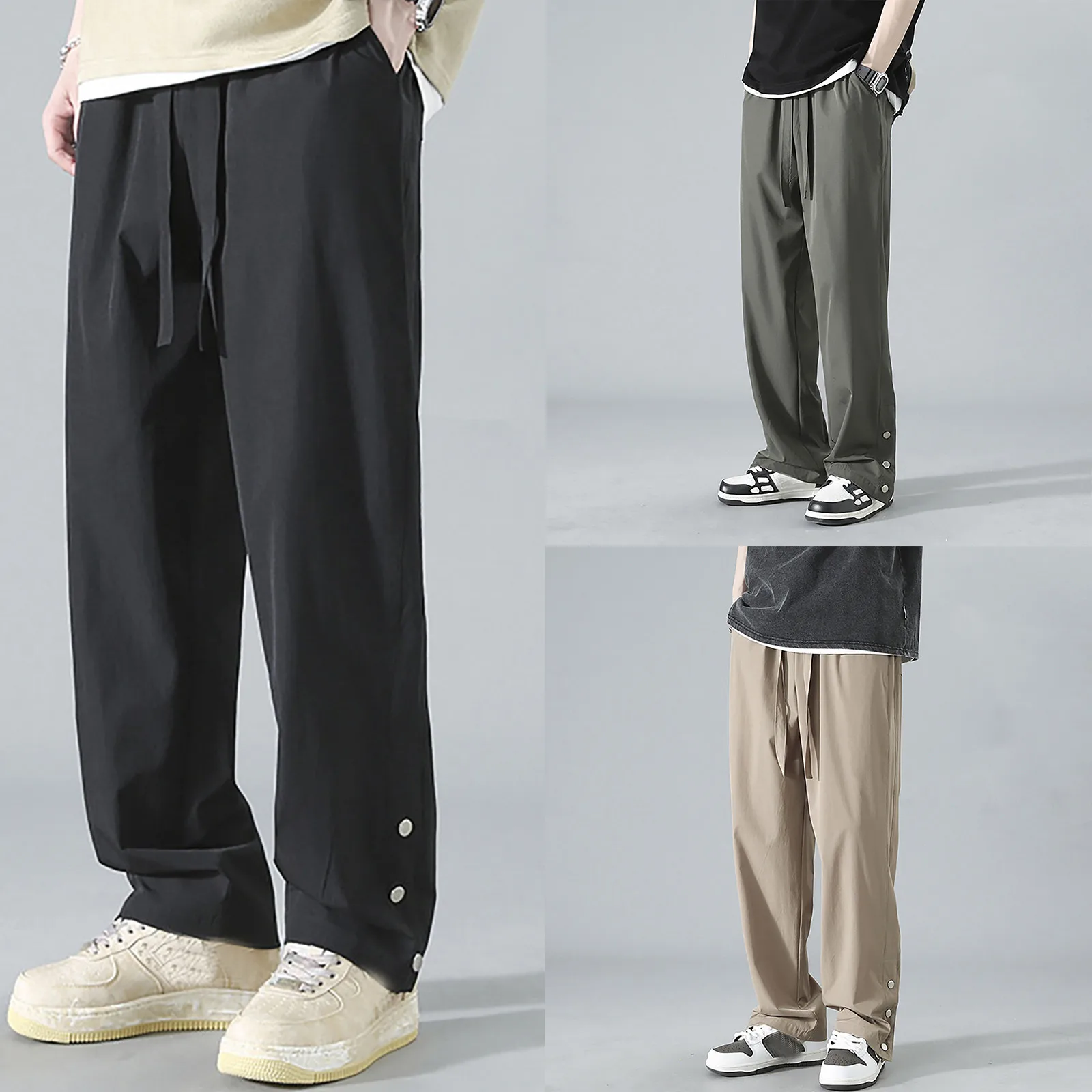 

Slacks Straight Leg High Street Men Casual Pants Chic Vintage Breasted Man Trousers Y2k Clothes Pantalones Baggy Streetwear