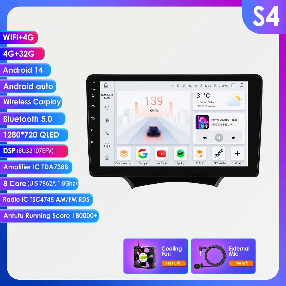 9" 2DIN Carplay Android 14 autoradio voor Ford KA 2008 2009 2010 - 2014 multimediaspeler GPS stereo 360 CAM intelligentiescherm