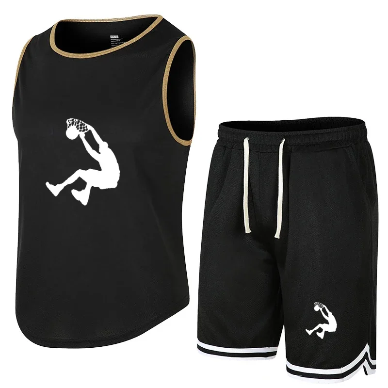 Summer basketball Sleeveless T-Shirt Set Men Tank Top + Shorts Male Fitness Competition Training Vest  ventilate Tracksuit