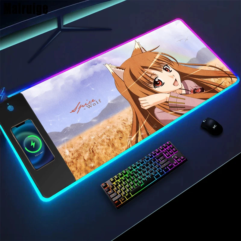 

Mairuige Spice and Wolf Holo Wireless Charging Anime Mouse Pad Rgb Decoration Gaming Playmat Laptops Mouse Mats Table Computer