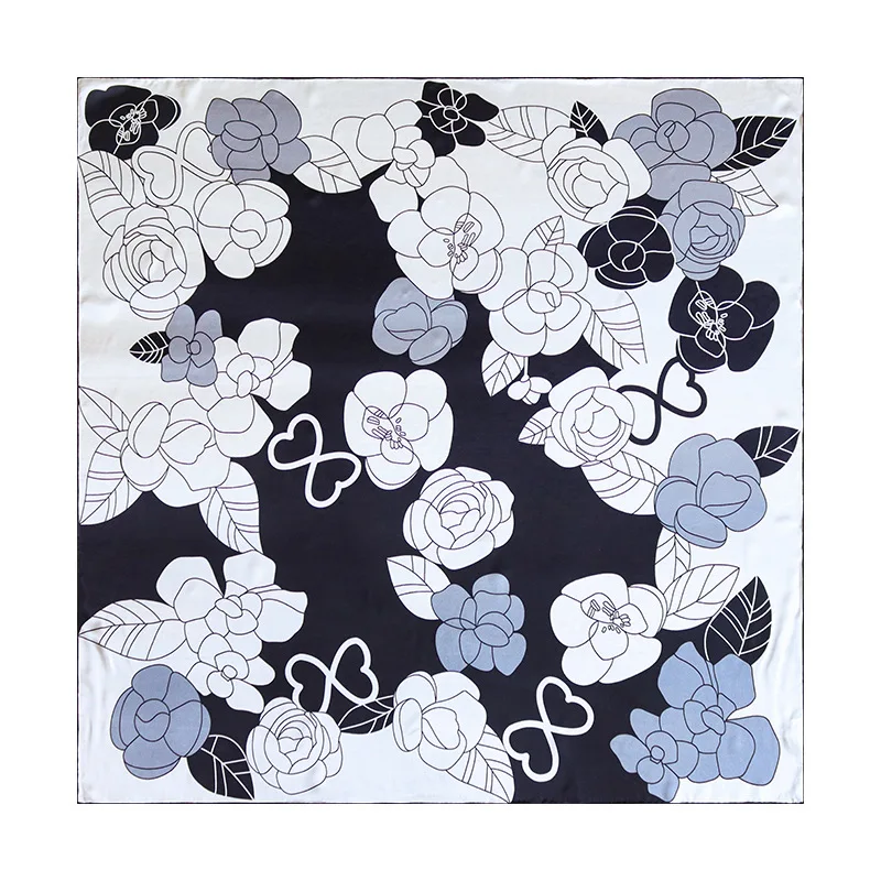 Luxury 110cm Real Silk Scarf 100% Mulberry Silk Hand Rolled Edge Large Square Shawl Wrap Floral Hijab Echarpes Bufanda Pashmina