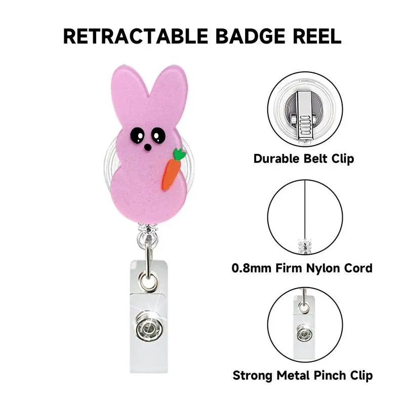 Держатель для удостоверения личности с милым кроликом, акриловый мультяшный выдвижной пасхальный блестящий зажим, катушка для бейджа, держатель для карт для врачей, медсестер, студентов, учителей