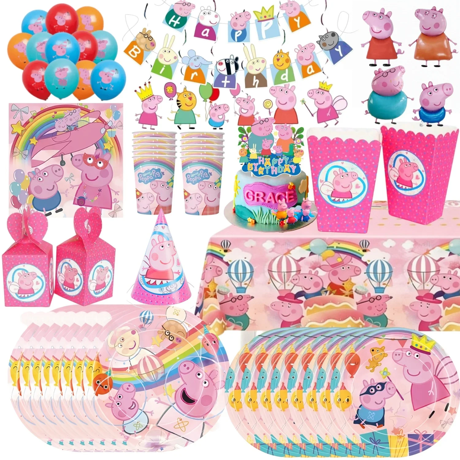 Cartoon Peppa Wutz Geburtstagsparty Dekoration George Pappteller Tischgeschirr Ballon für Kinder-Events Babyparty-Zubehör