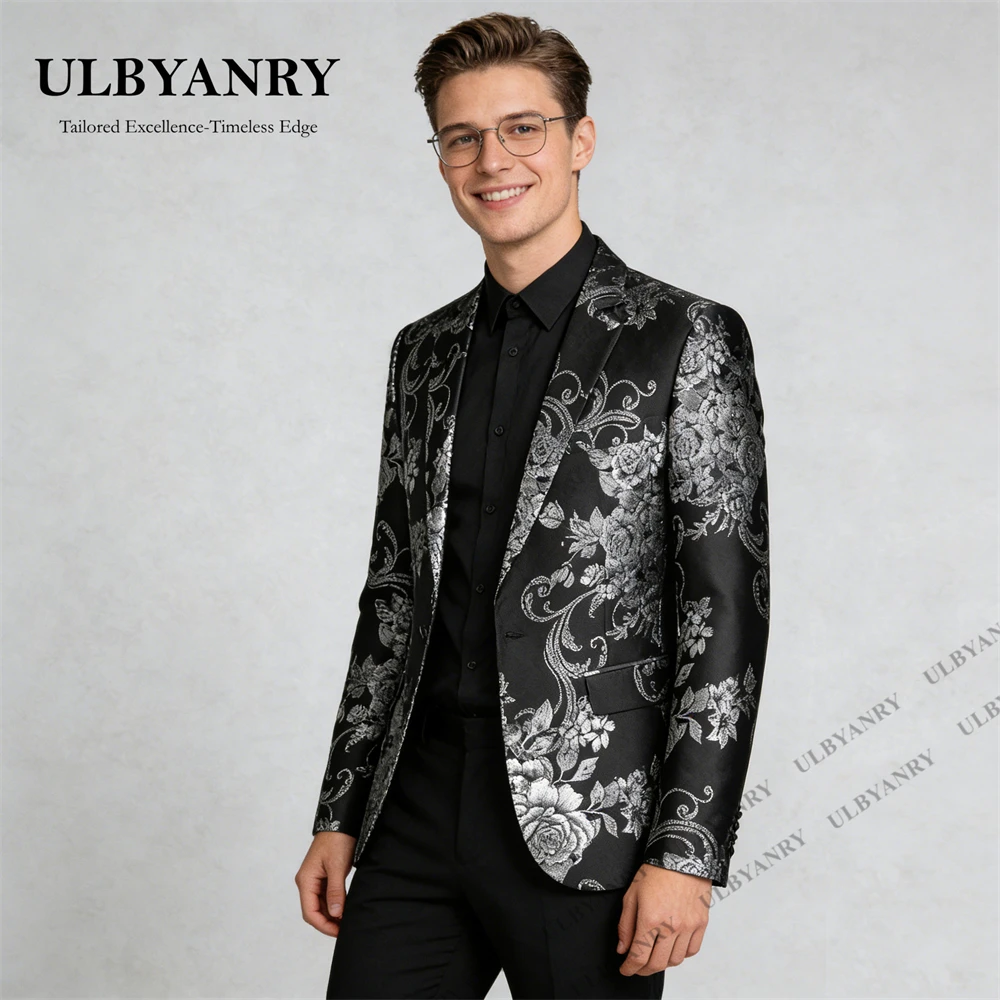 ULBYANRY Unique Design Men's Floral Embroidery Suit Jacket L - 6XL, Plus Size Available Party Gala Suit Blazer Casual Smart