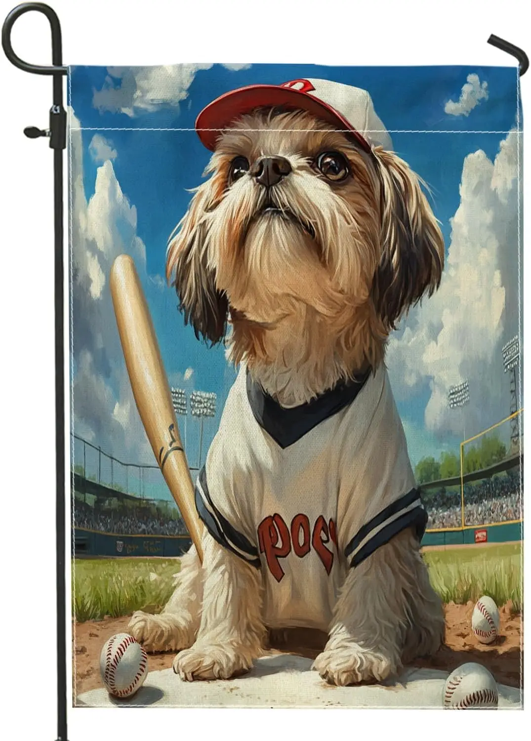 Funny Shih Tzu Dog Garden Flags 12x18 Inch Double Sided for Outside, Baseball Sport Puppy Pattern Standard Canvas House Flag MMZ