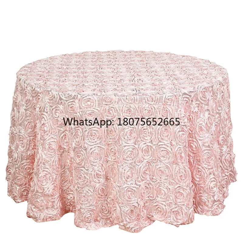 Cross-border hotel party round tablecloth embroidered satin tablecloth table skirt wedding table plate flower