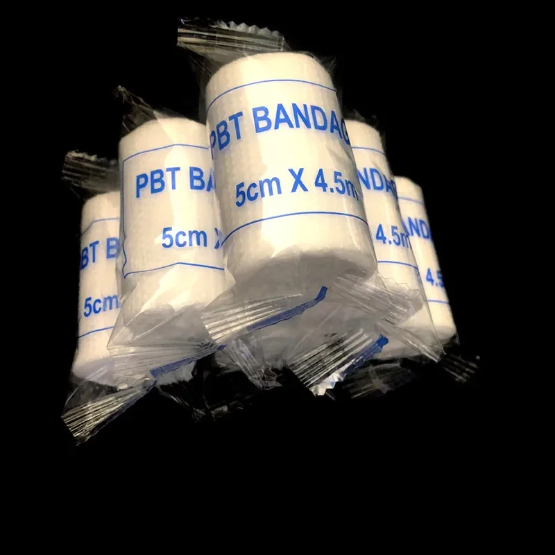 Bandage élastique en coton PBT, 5cm x 4.5m, 10 pièces/lot, gaze de premiers soins pour les soins d\'urgence des plaies