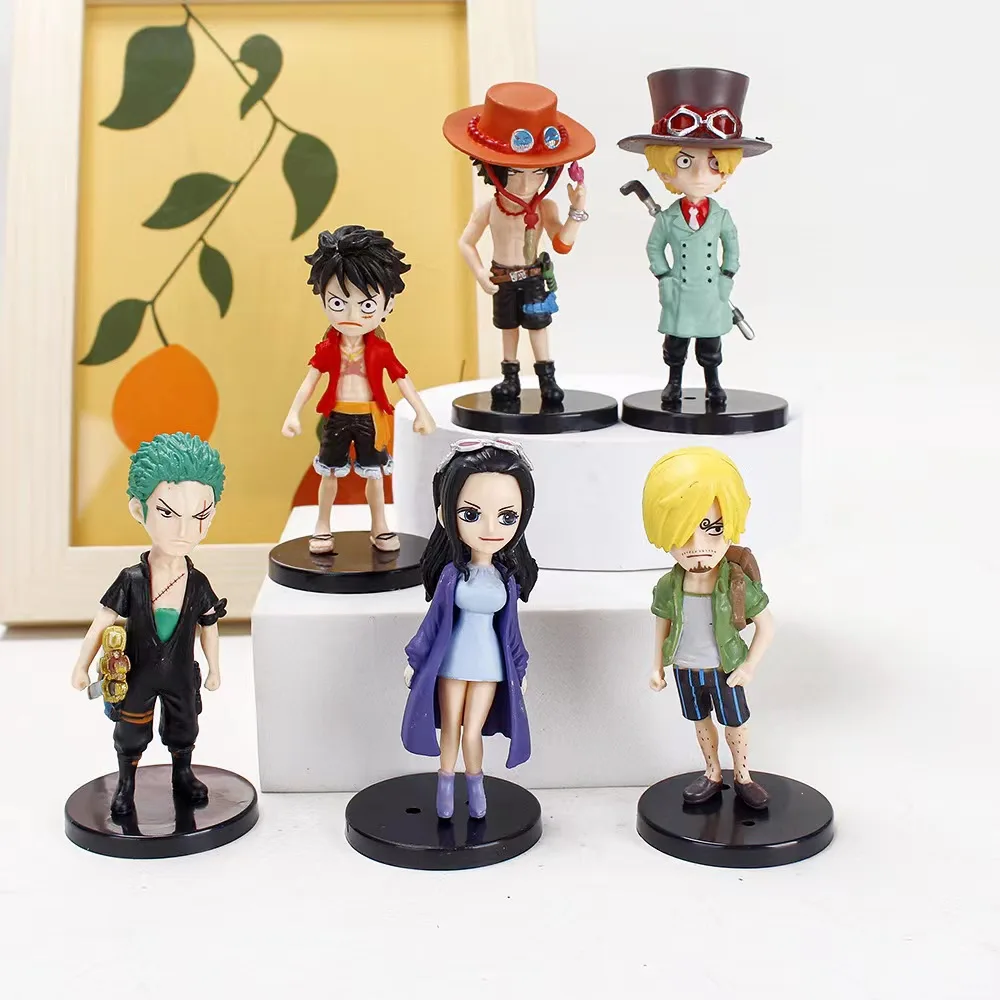 Modèle de figurine en PVC One Piece Anime, Luffy, Zoro, Sanji Collection, Ornement de voiture et de bureau, Jouets mignons, Cadeau pour enfants, Ensemble de 6 pièces