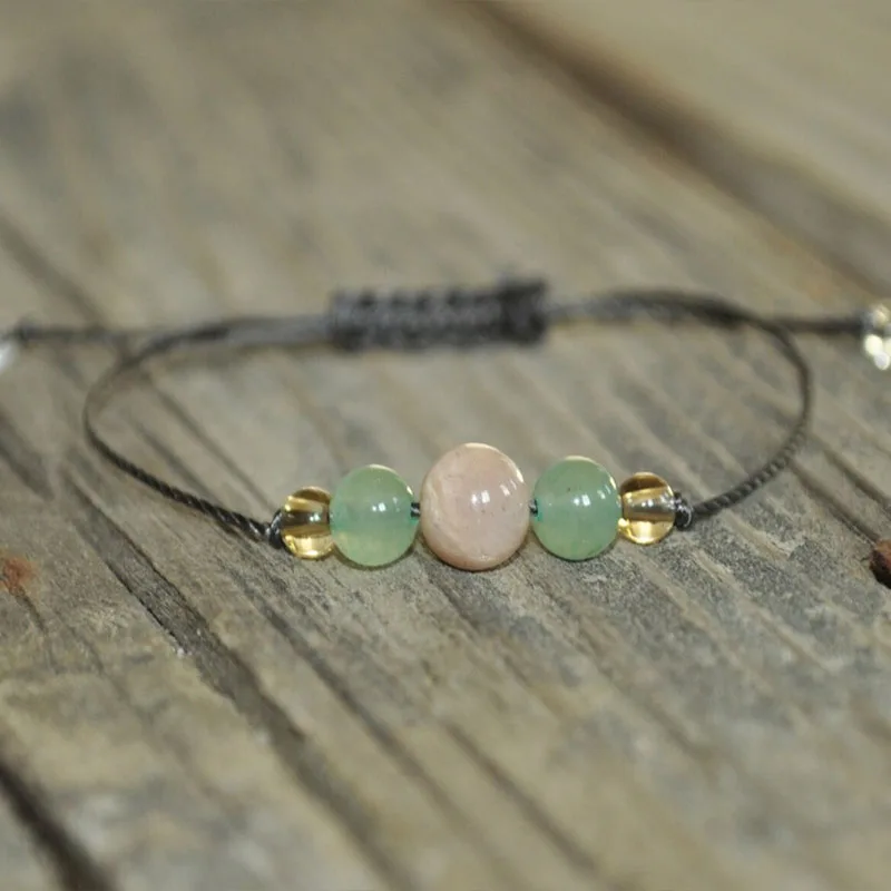 Rose Quartz + Moonstone + Garnet | Meditation Bracelet | Minimalist Jewelry | Hypoallergenic | Yoga Bracelet | String Bracelet