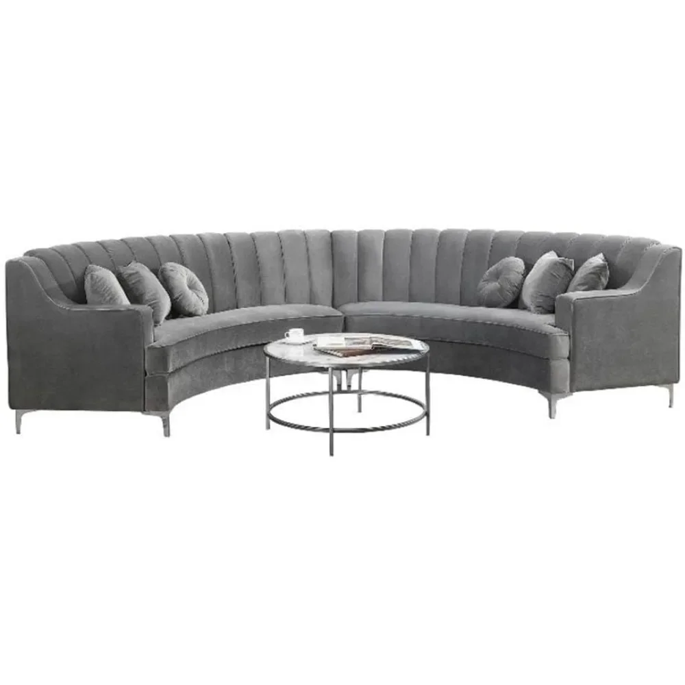 

Curved Sofas for Living Room Velvet Symmetrical Modular Sectional Couch, 142", Grey