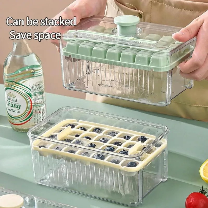 28/56 Grids Press Ice Cube Mold Multifunctional Portable One Click Release Ice Tray with Storage Ice Bucket Making Container