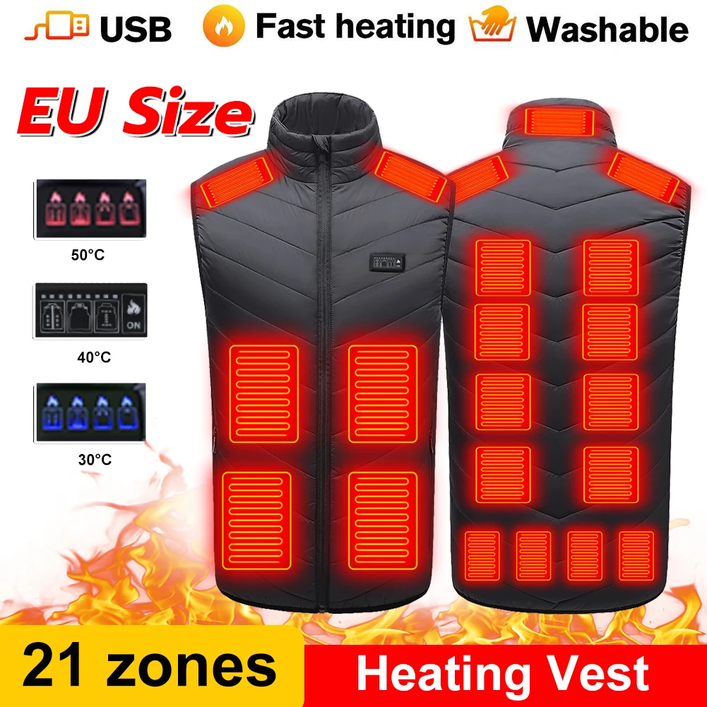 

9/21 Heating Zones Heated Vest for Men Women USB Powered 3 Gear Temperature Control Winter Warm Vest for Outdoor Hiking Camping