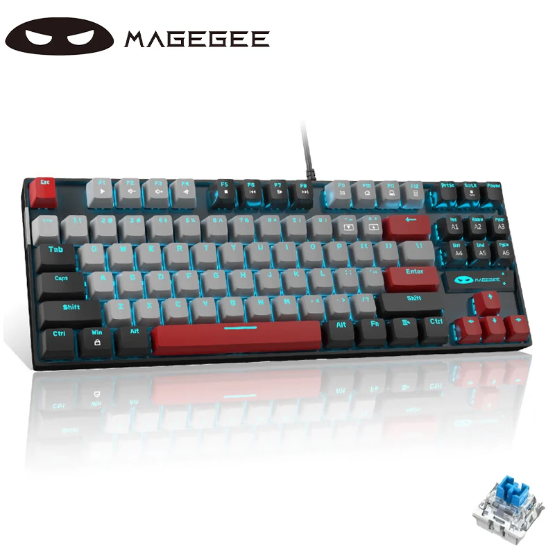 MageGee 75% gaming mechanical keyboard, STAR wired backlit office keyboard, 87 key assembled desktop laptop keyboard